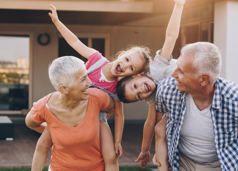 A person holding a baby.