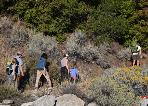 A group of people standing on a rock.